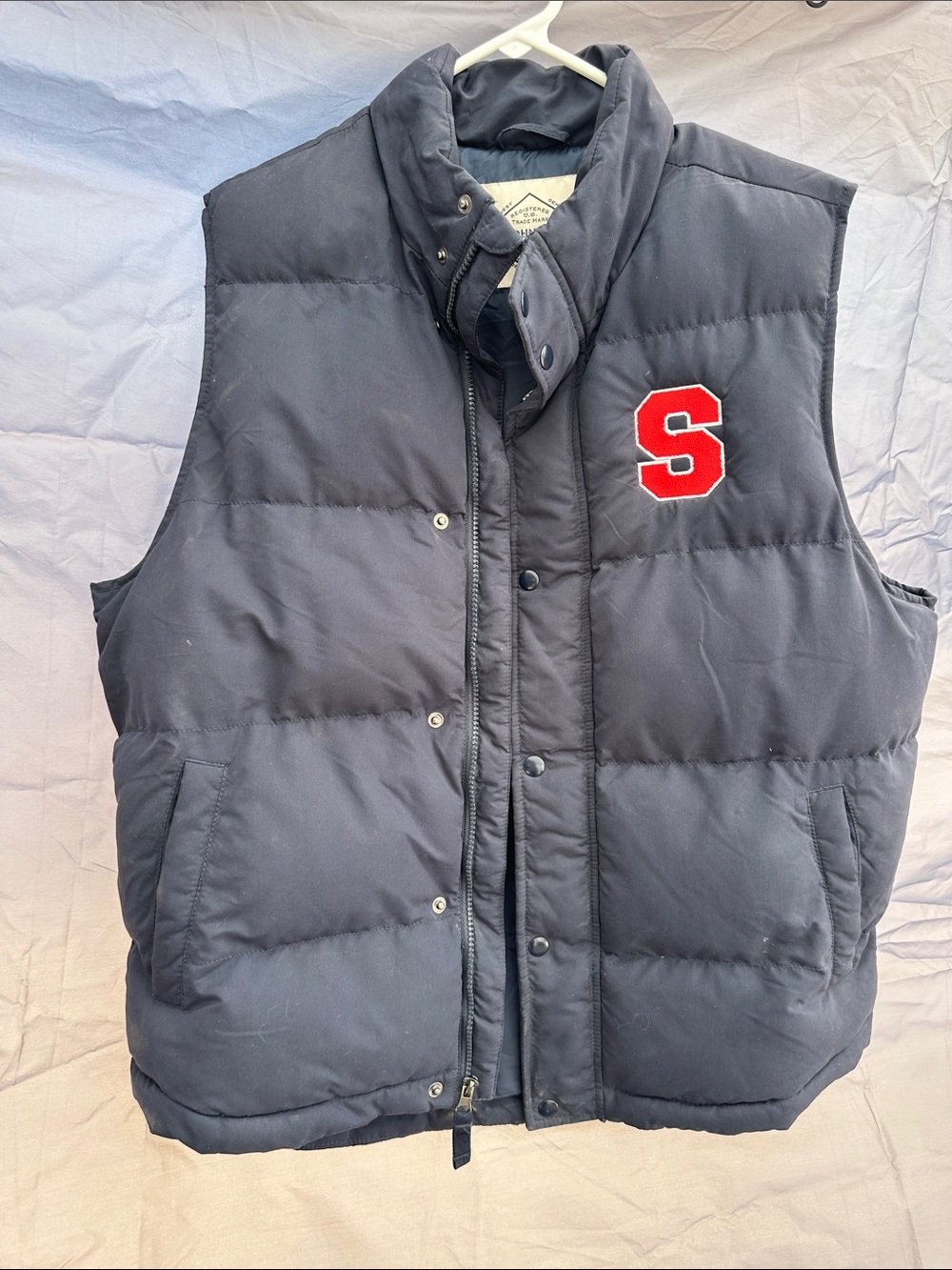 Men's Navy Puffer Vest with Red 'S' Patch